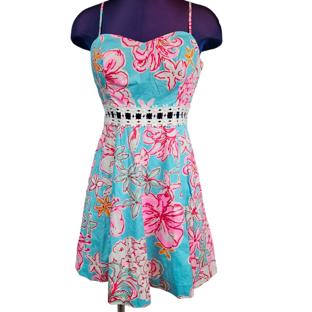 NWT $178 Lilly Pulitzer Lenore Lace Cut-Out Floral Sundress Size 6 Women's V16